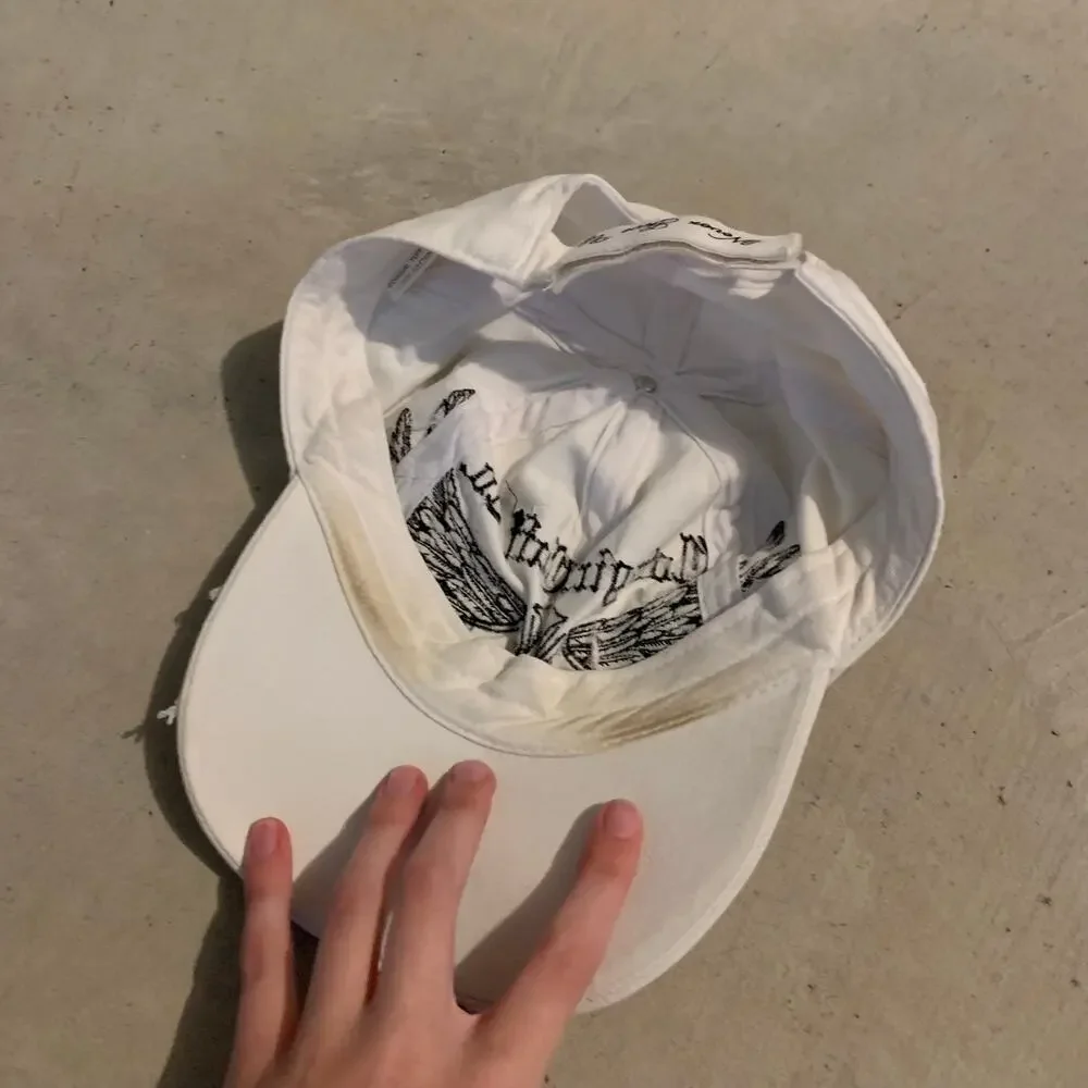 Cowgirl Tuff Y2K McBling Grunge White Embroidered Cross Wing Cap